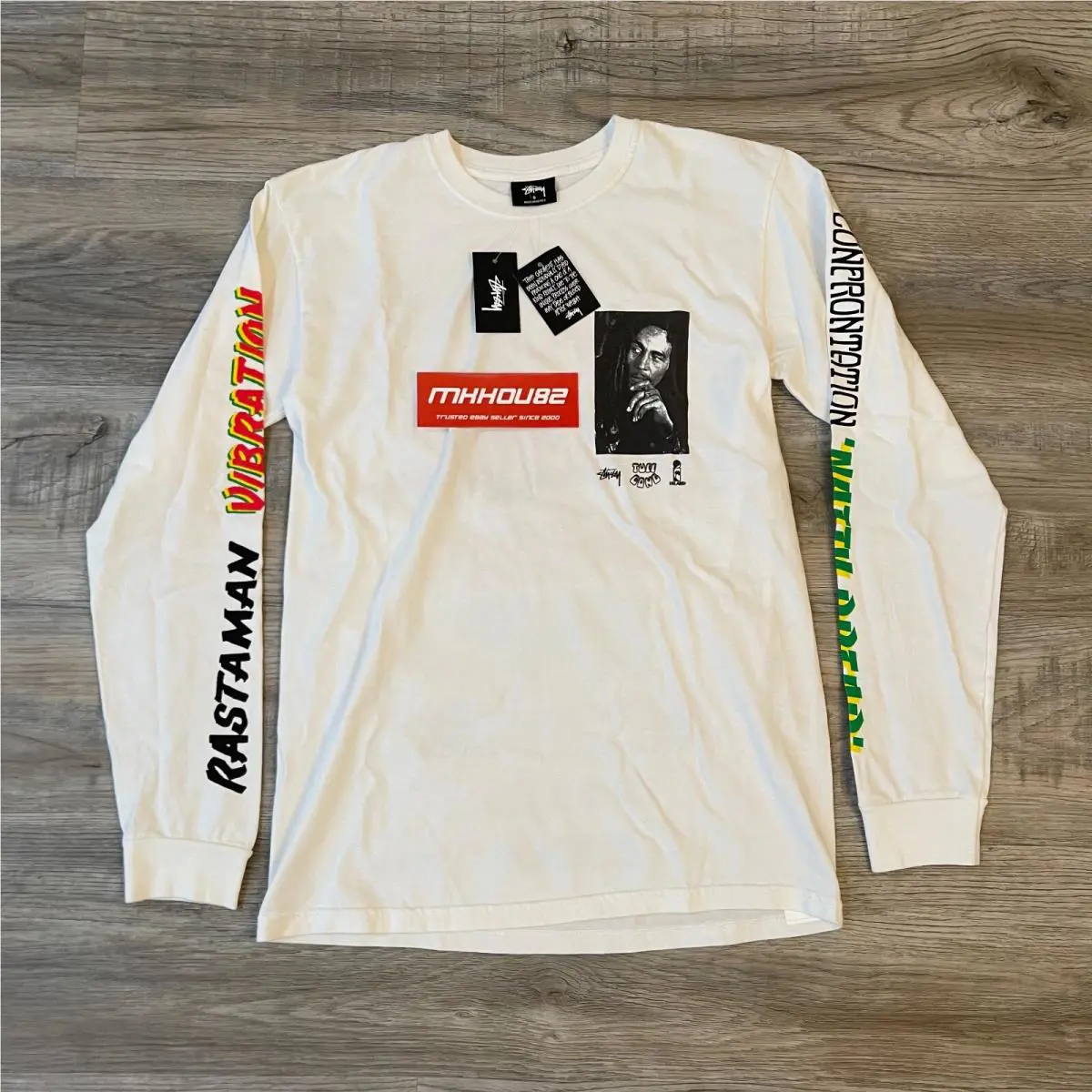 Stussy  clothing - Stussy Bob Marley Collaboration 2018 L/S Tee - White (UPC: 191043516419) 1