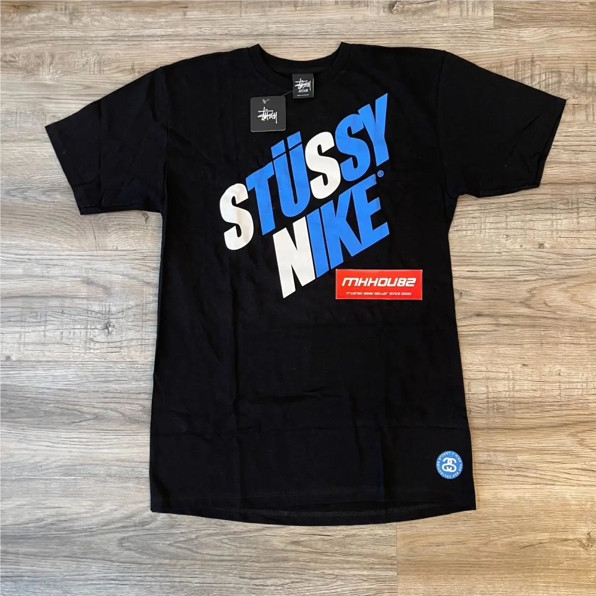 Vintage Stussy x Nike Sport Tee T-shirt World Tour Back Blue Size Medium M