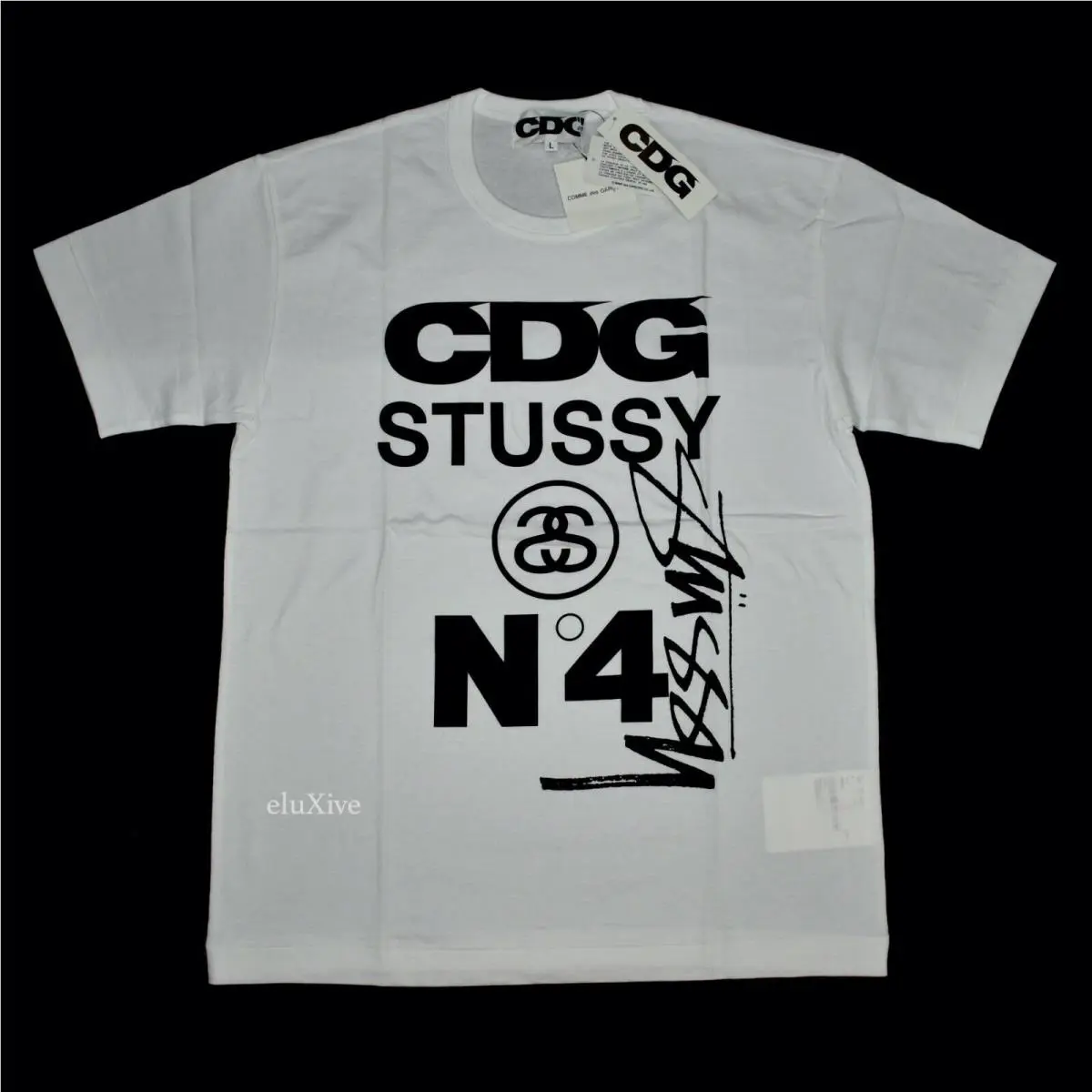 Comme Des Garcons Men`s Cdg Stussy No. 4 Logo White T-shirt L DS