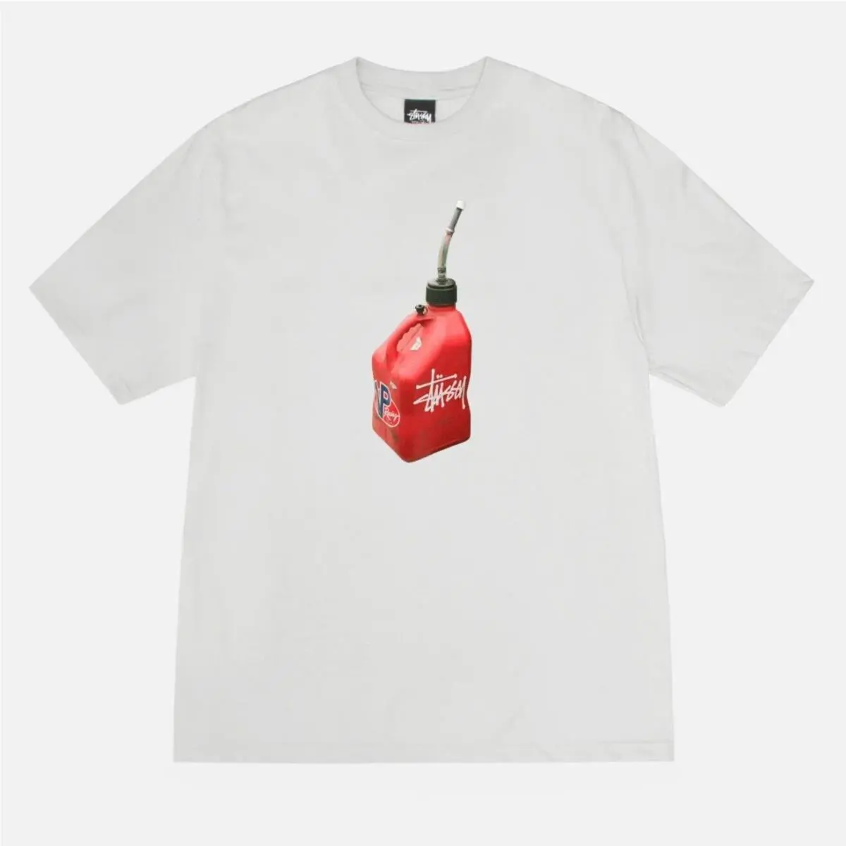 Stussy Fueled Tee T-shirt Racing Gas Can Fog Light Gray L Large