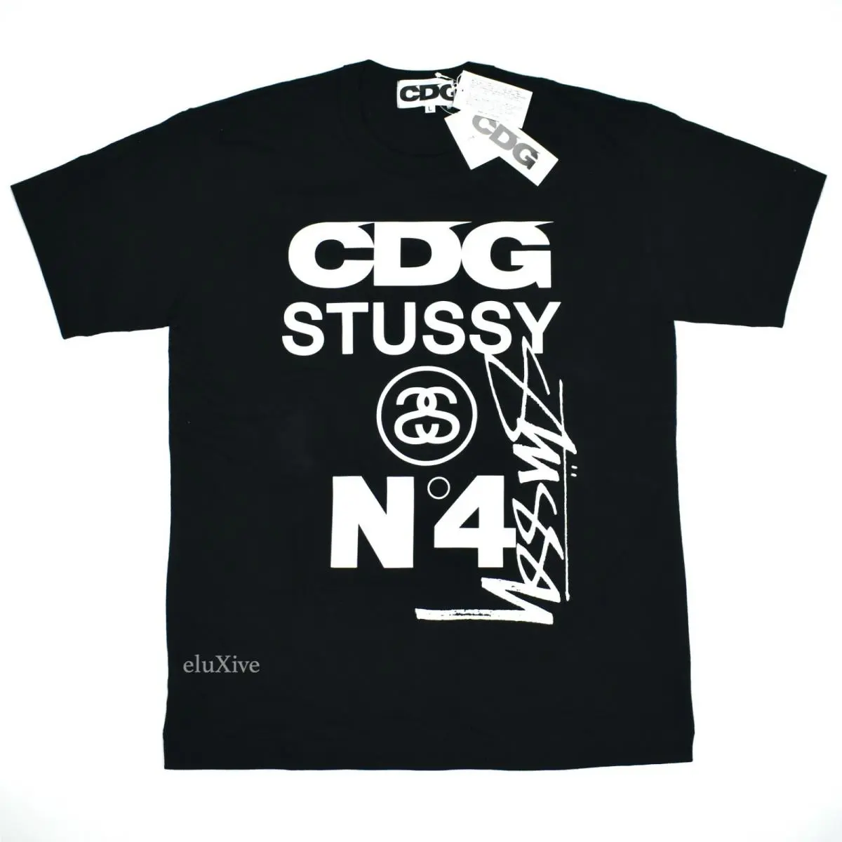 Comme Des Garcons Cdg Stussy No. 4 Logo Black T-shirt Mens L DS