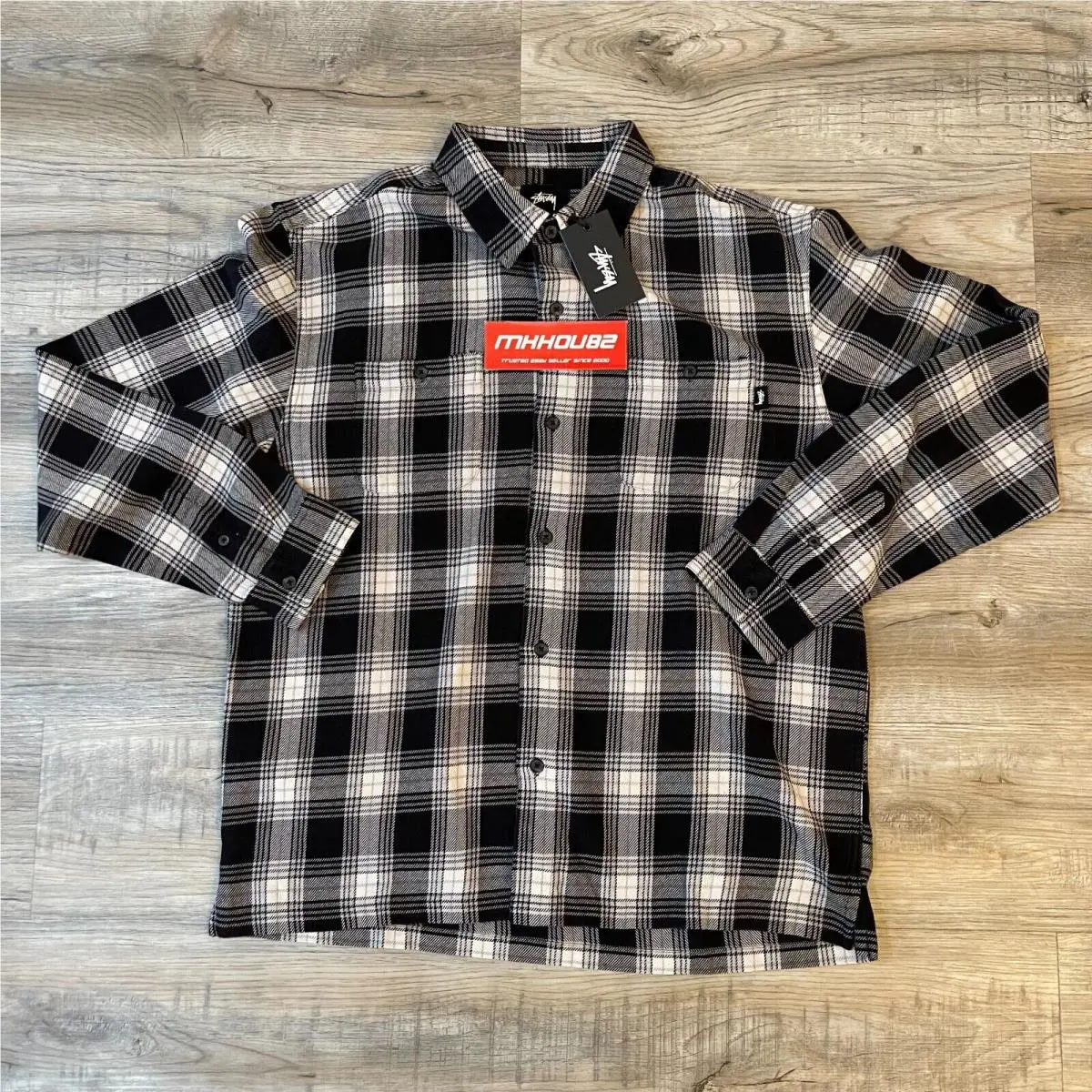 Stussy Beach Plaid Flannel Shirt Surf Button Up Black Size L