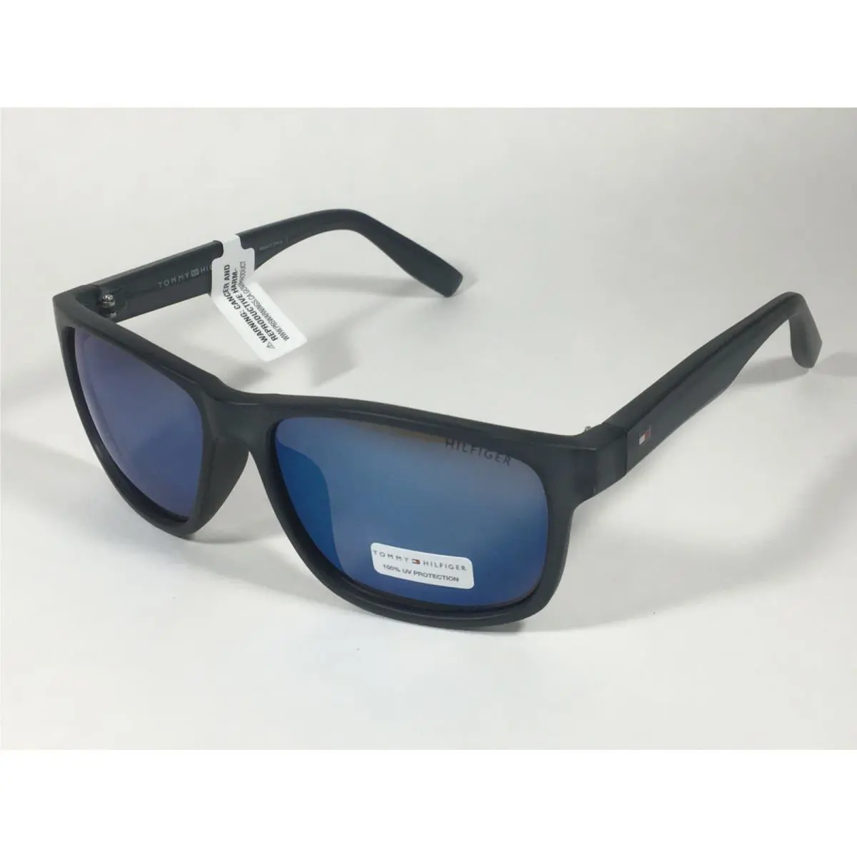 Tommy Hilfiger Saint MP OM492 Rectangular Sunglasses Blue Gray Frame Blue Flash