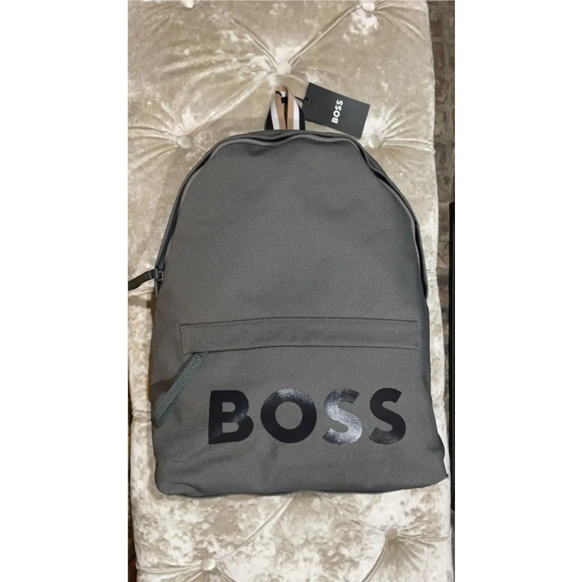 Logo Print Backpack Travel Bag Navy Blue 50439196 Gray by Hugo Boss