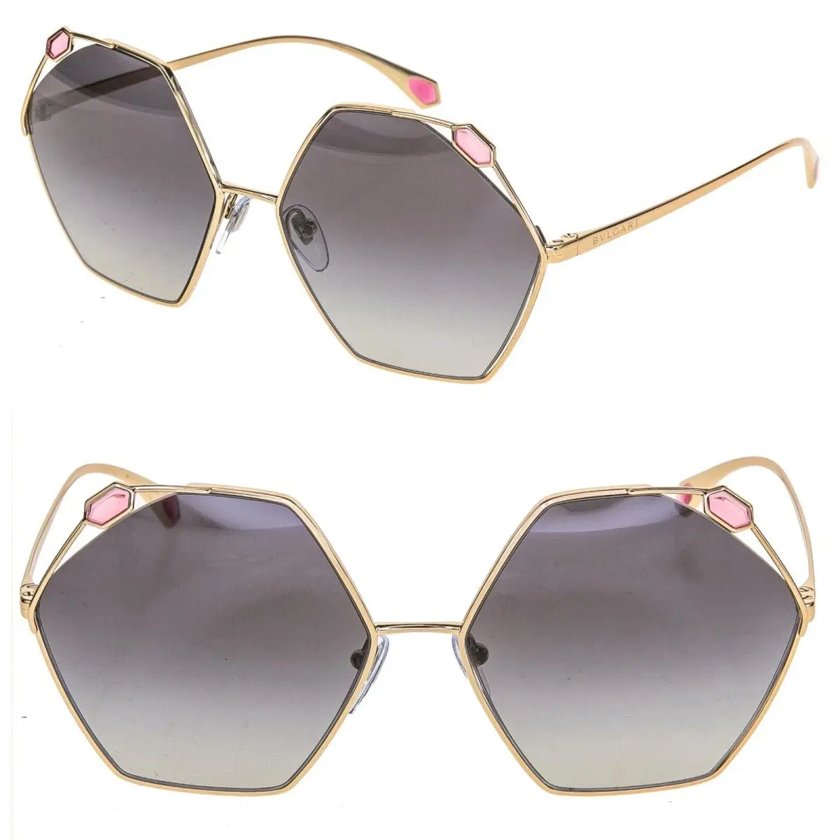Bvlgari Serpenteyes BV6160 Pink Gold Gray Jewel Metal Geometric Sunglasses 6160