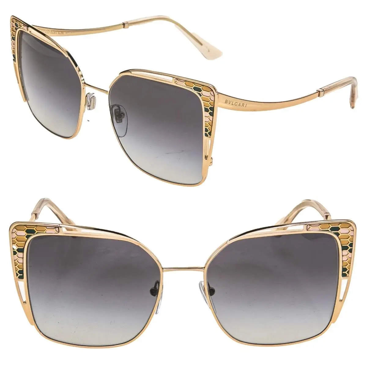 Bvlgari Serpenti BV6179 Gold Gray Enamel Snake Scales Limited Sunglasses 6179