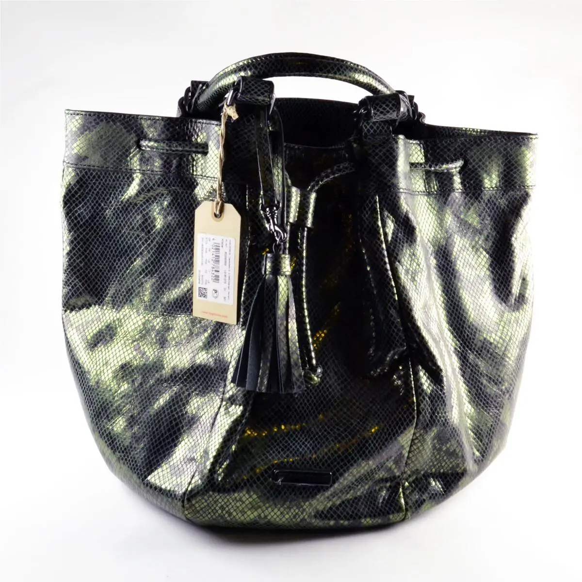Hugo Boss Orange Leather Satchel Tote Bag Kristeil Green Snake Leather