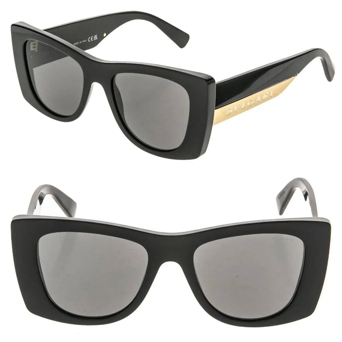 40038 Roma BV40038I Black Gold Logo Butterfly Sunglasses 01A by Bvlgari