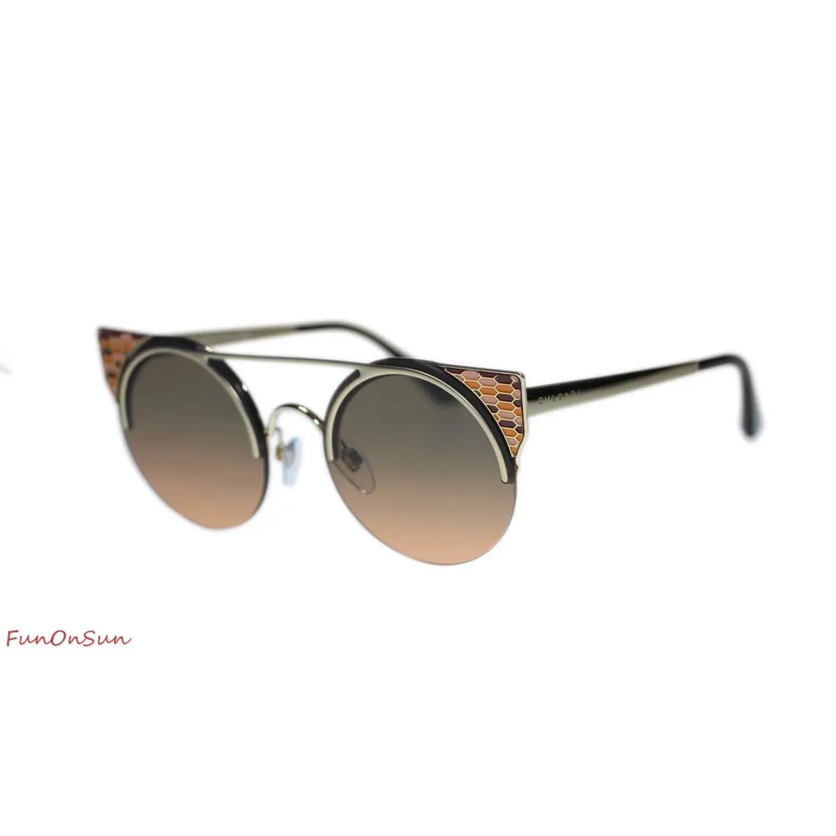 Round Sunglasses BV6088 202218 Matte Gold/orange Light Grey Lens 54mm by Bvlgari