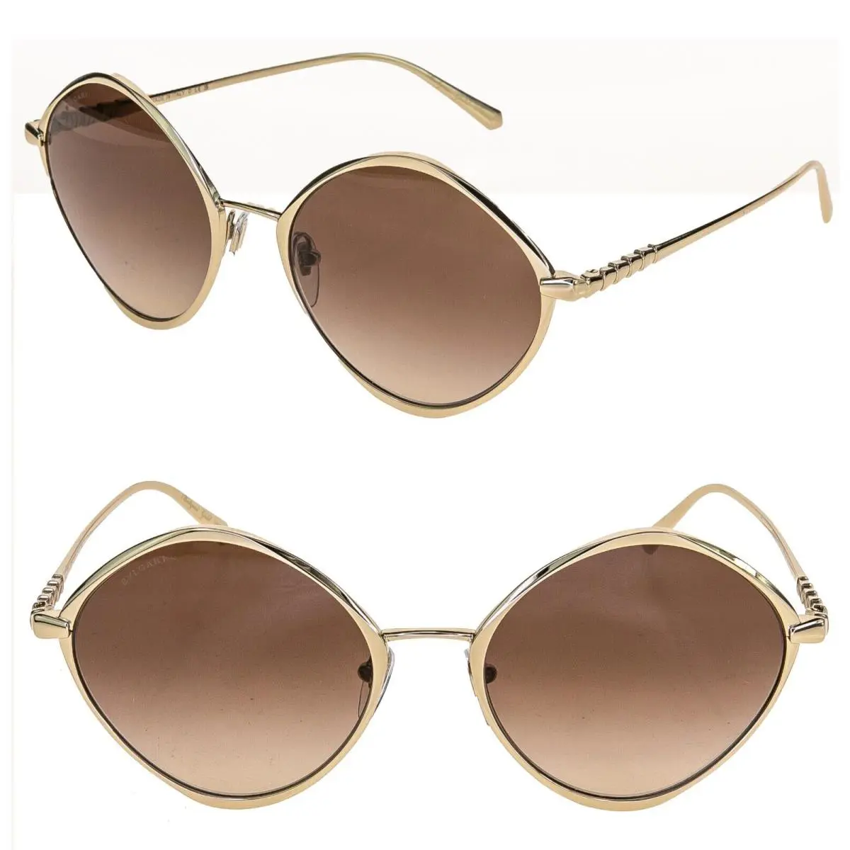 Bvlgari Le Gemme 6186 Brown 18K Pale Gold Plated Round Jewel Sunglasses BV6186K
