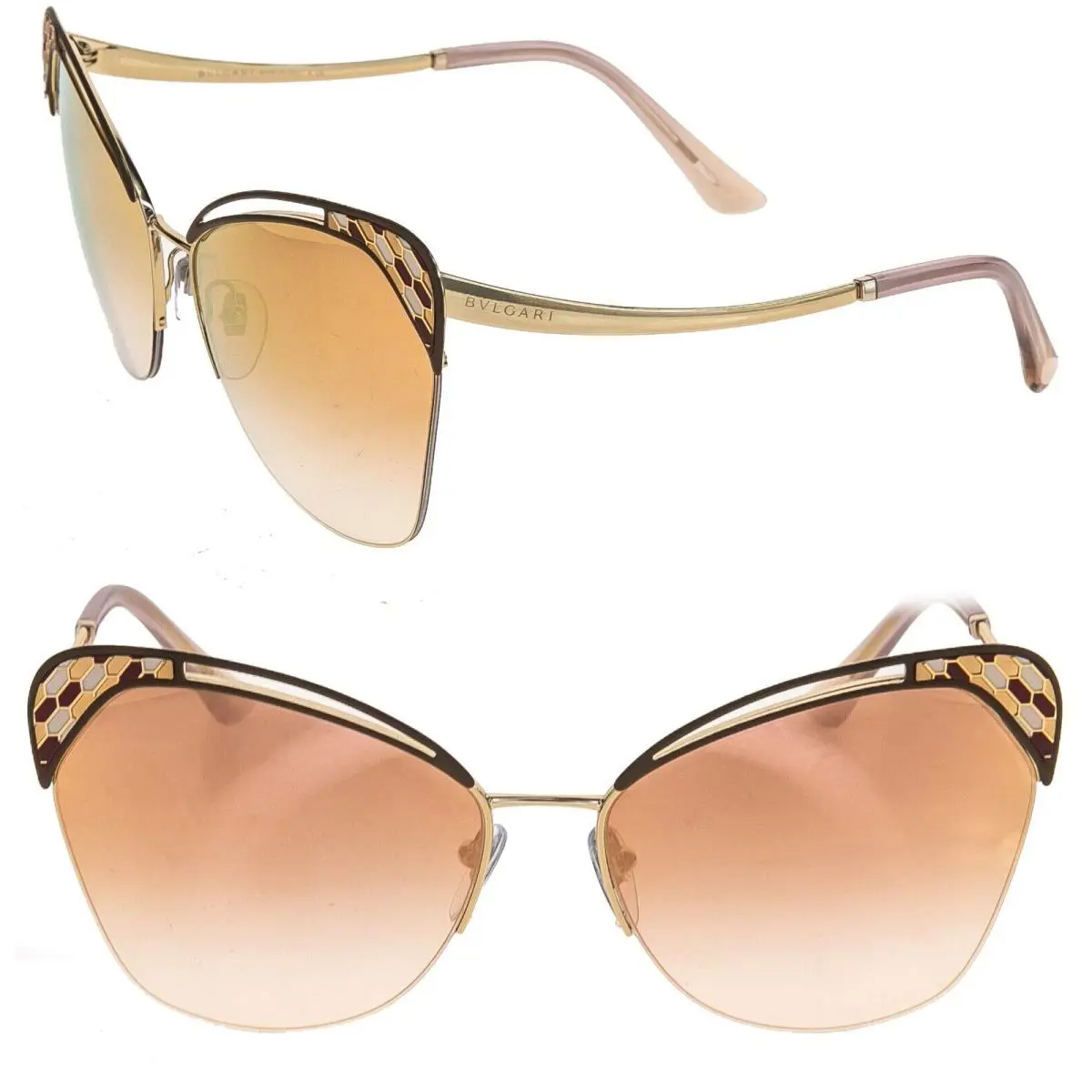Bvlgari Serpenti BV6161 Pink Gold Mirrored Enamel Snake Scales Sunglasses 6161