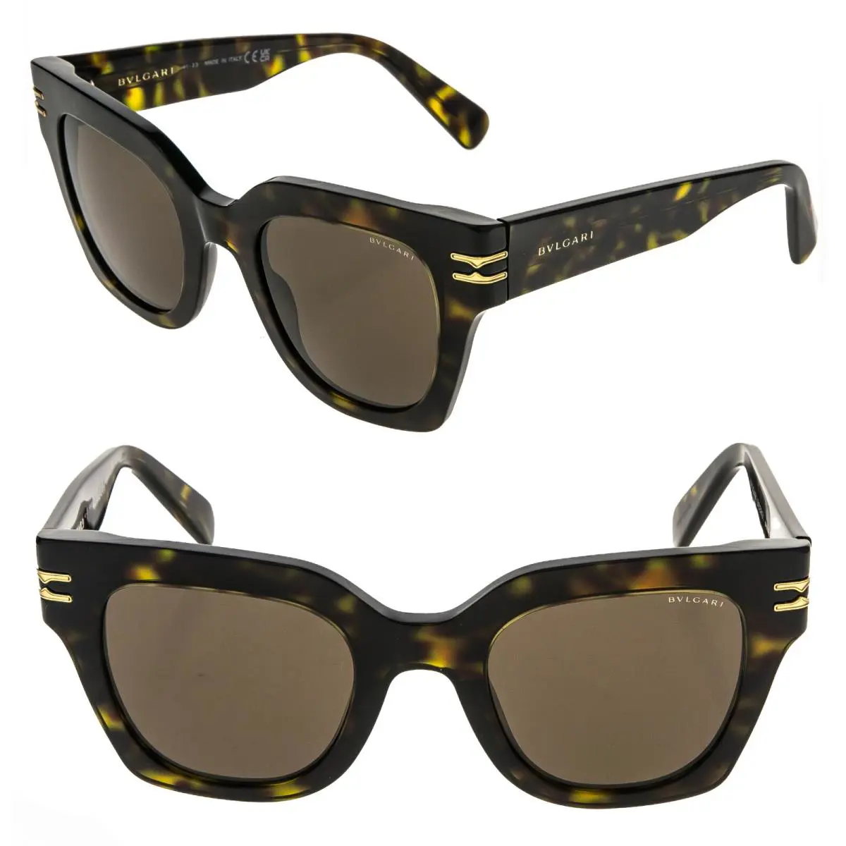 Bvlgari 40013 B.zero1 BV40013I Brown Havana Rectangle Iconic Ring Sunglasses 52E