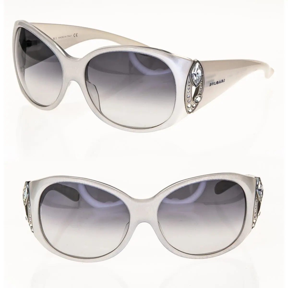 Bvlgari BV8017B Silver Glitter Crystal Jewel Special Oversized Sunglasses 8017