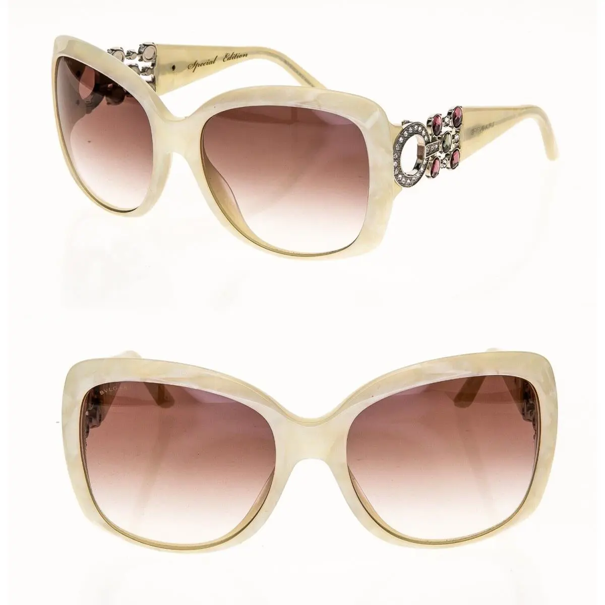 Bvlgari Diva BV8103B Ivory Pearl Silver Crystal Jewel Special Sunglasses 8103