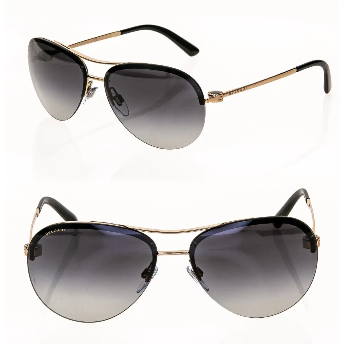 Bvlgari Signs Coin Gold Black Rimless Aviator Metal Logo Sunglasses BV6081 6081