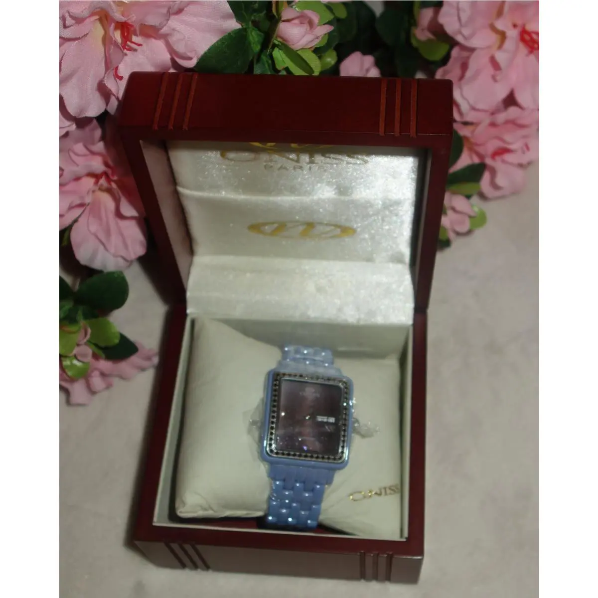 Oniss Paris Crystal Accented Hi Tech Blue Ceramic Brown Dial Watch