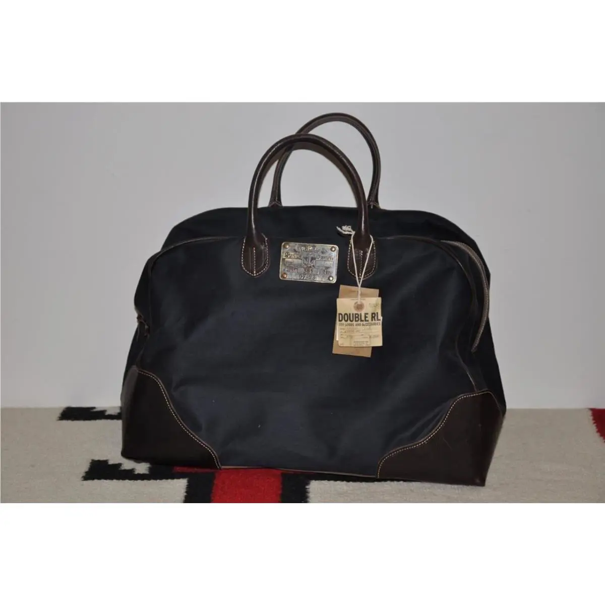 Ralph Lauren Rrl Weathered Cloth Leather Duffle Weekender Bag