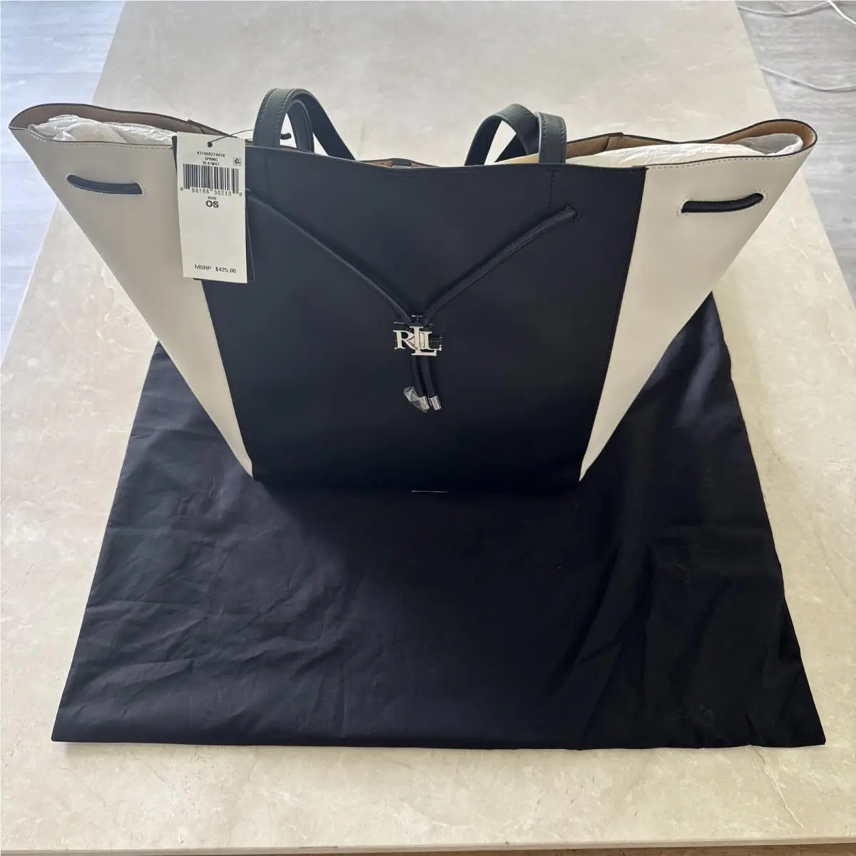 Ralph Lauren Black White Leather Shoulder Hand Bag Purse