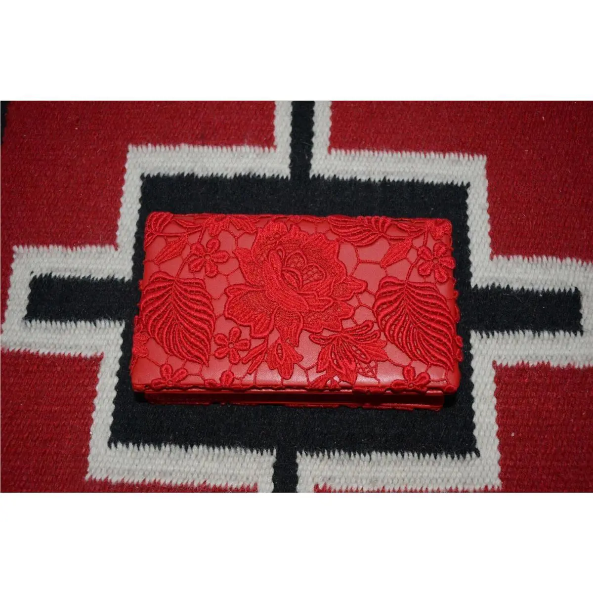 Ralph Lauren Collection Purple Label Leather Embroidery Purse Clutch Wallet