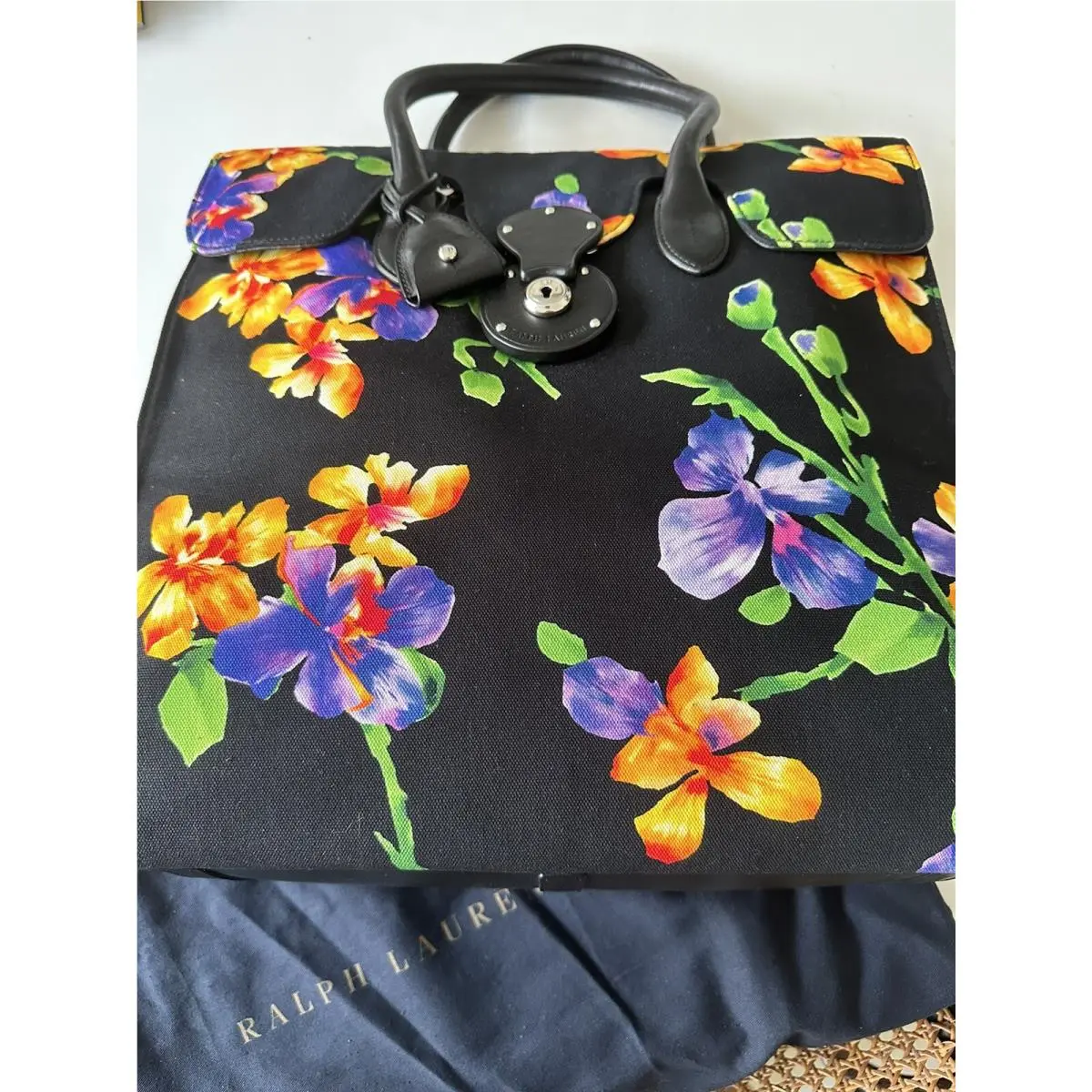 Ralph Lauren Women Black Floral Ricky Tote/oversized Handbag-beautiful-new