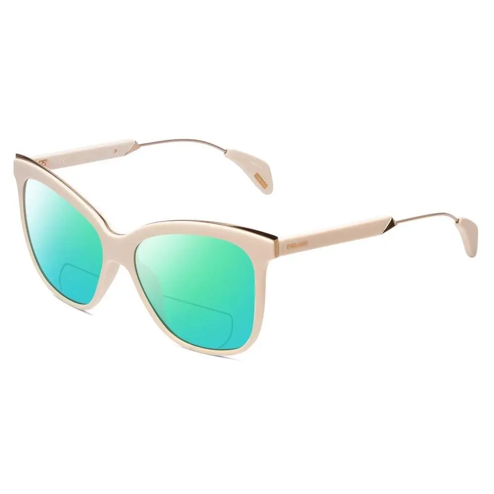 SPL621 Affair-2 Cateye Polarized Bi-focal Sunglasses in Ivory White 56 mm Green Mirror by Police