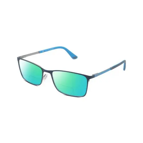 VPLA46 Unisex Polarized Bifocal Sunglasses in Navy Blue Cyan Silver 56 mm Green Mirror by Police