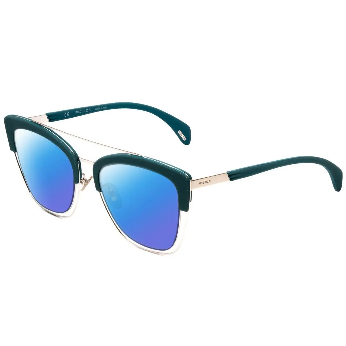 SPL618 Cateye Designer Polarized Sunglasses in Teal Crystal 54mm 4 Option Blue Mirror Polar by Police