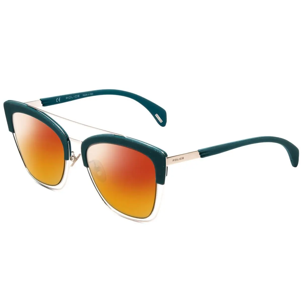 SPL618 Cateye Designer Polarized Sunglasses in Teal Crystal 54mm 4 Option Red Mirror Polar by Police