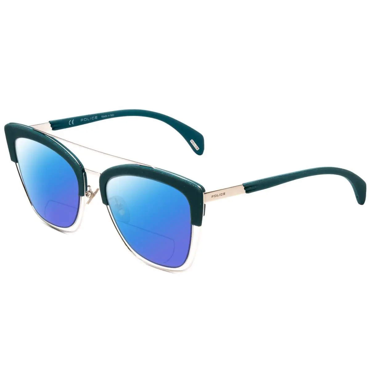 Police SPL618 Cateve Polarize Bi-focal Sunglasses Teal Blue Crystal Glitter 54mm