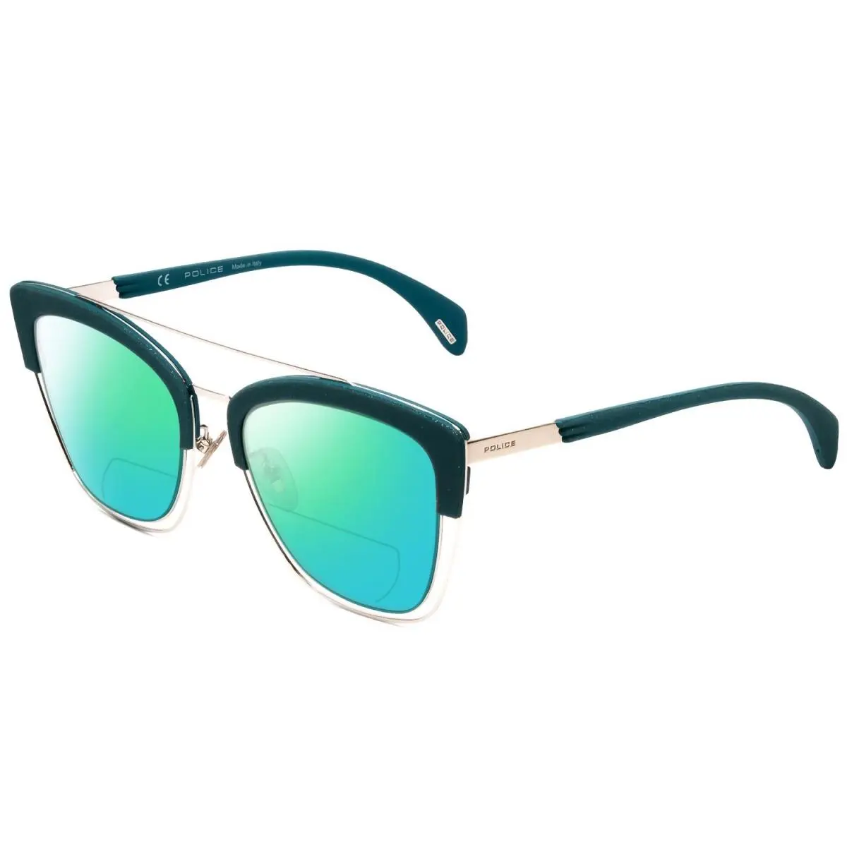 SPL618 Cateve Polarize Bi-focal Sunglasses Teal Blue Crystal Glitter 54mm Green Mirror by Police