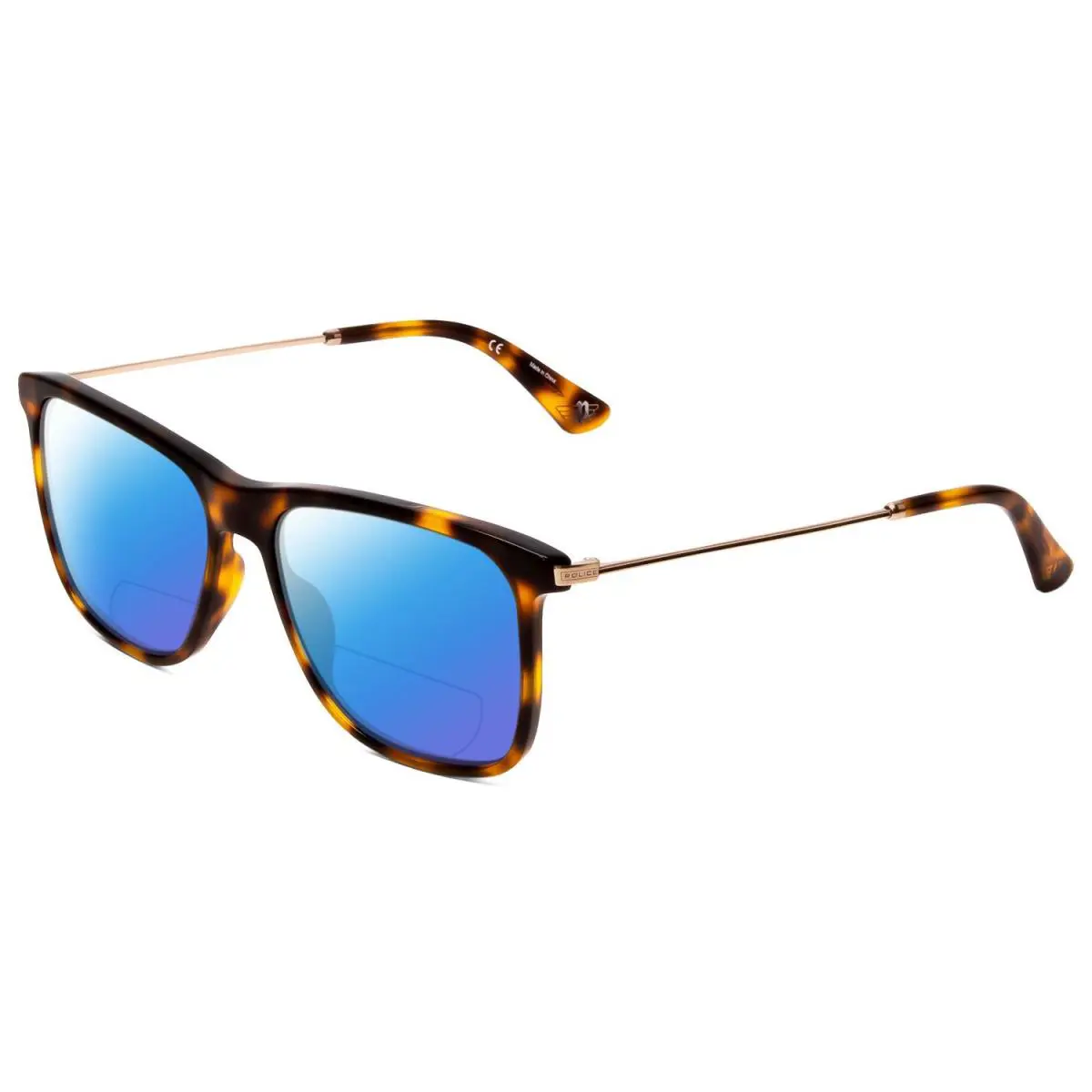 SPL572 Polarized Bi-focal Sunglasses in Tortoise Brown Gold Silver 56 mm Blue Mirror by Police