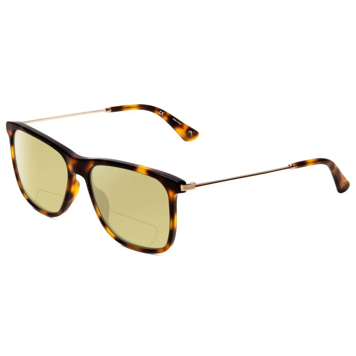 Police SPL572 Polarized Bi-focal Sunglasses in Tortoise Brown Gold Silver 56 mm Yellow