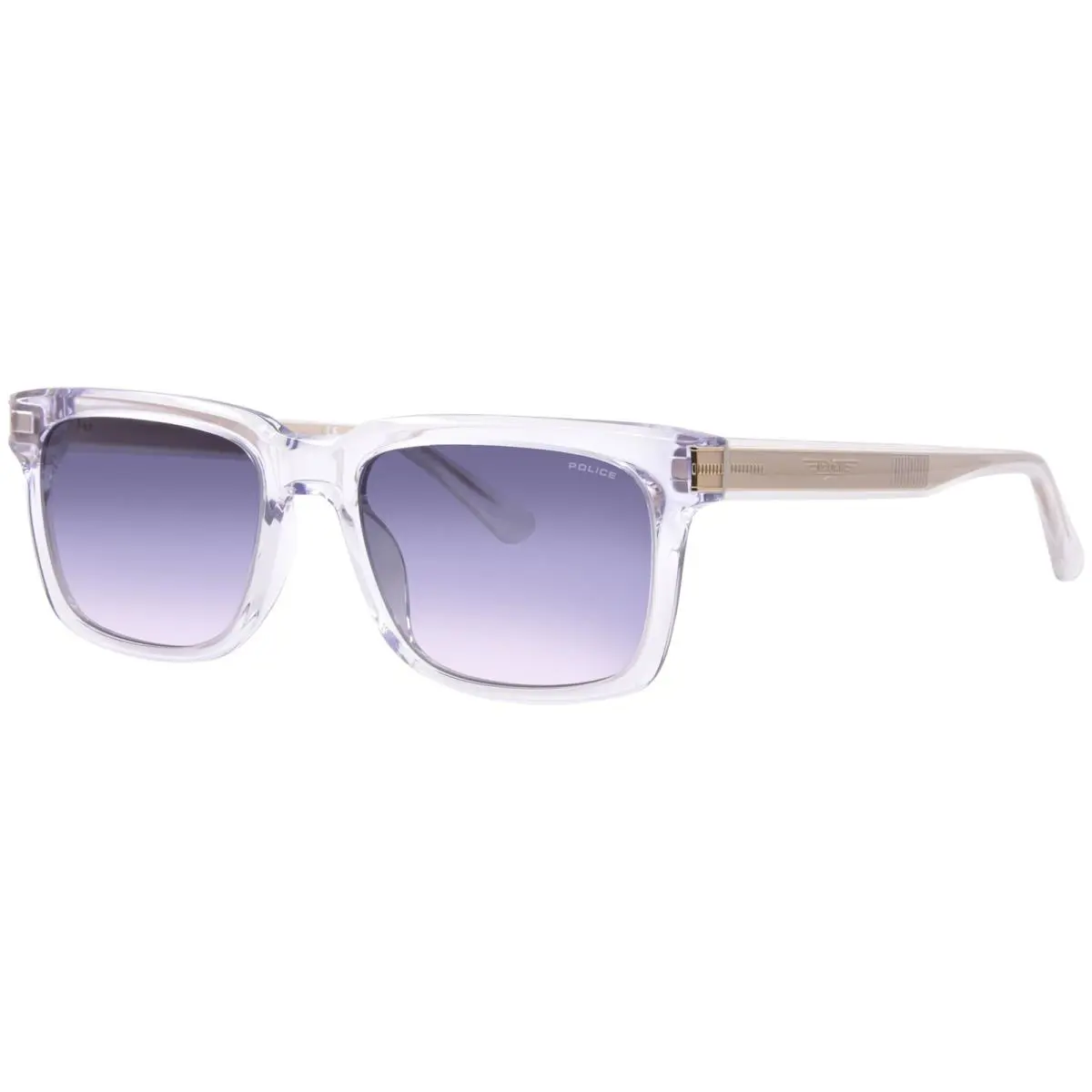 Police SPLF12 0885 Sunglasses Men`s Crystal/grey Lenses Rectangle Shape 55mm - Frame: Clear, Lens: Gray