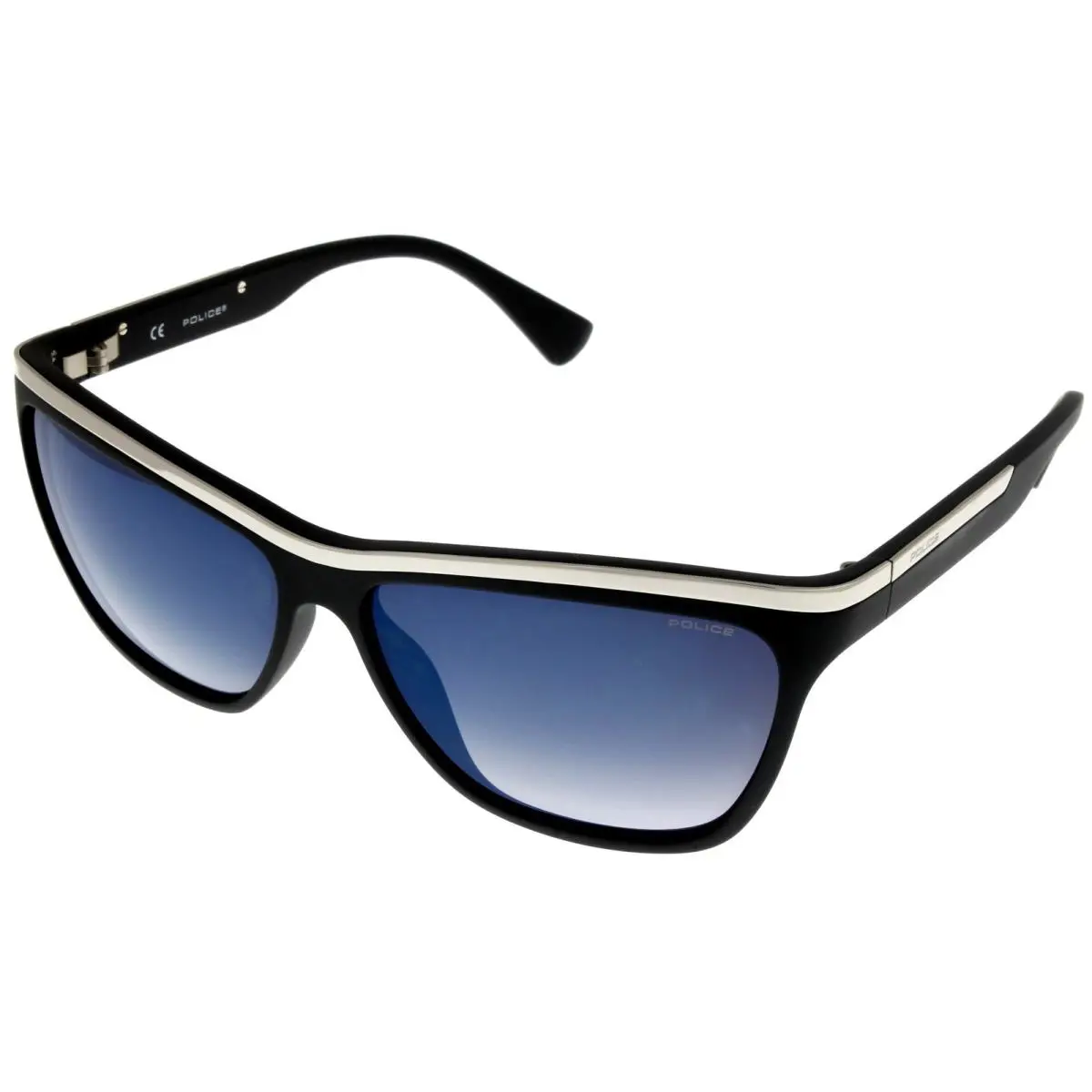 Police Sunglasses Women Black Matte Silver Rectangular S1809 U28X