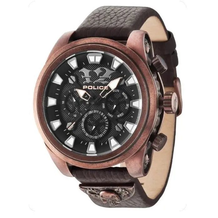 Police PL14473JSQBZ/02 Black Dial Brown Leather Strap Men`s Watch