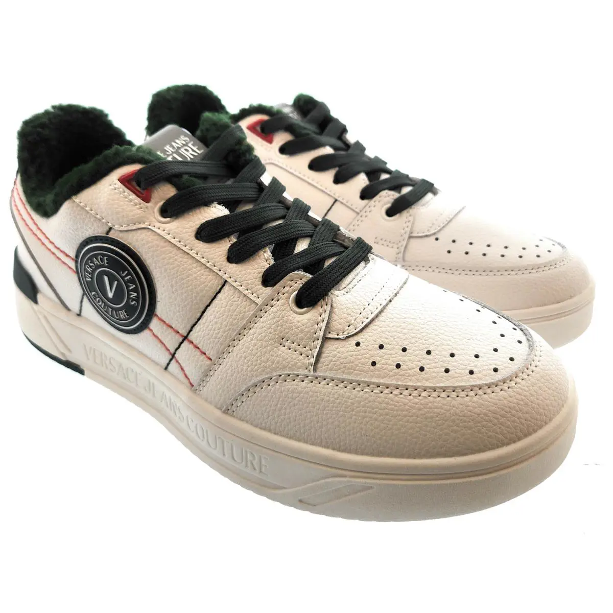 Versace Jeans Couture Mens White Fuzzy Lined Sneakers