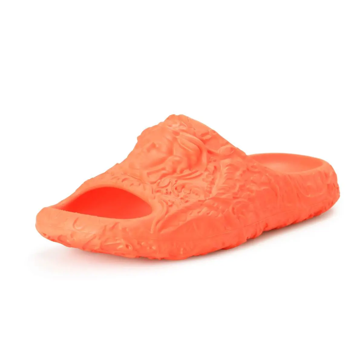 Versace Men`s Orange Baroque Medusa Head Embossed Pool Slide Flip Flops Shoes
