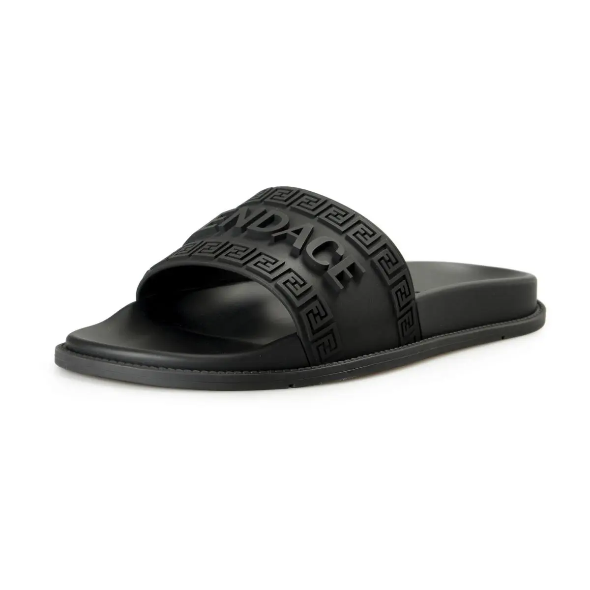 Fendi X Versace Fendace Men`s Black Logo Embossed Pool Slide Flip Flops Shoes