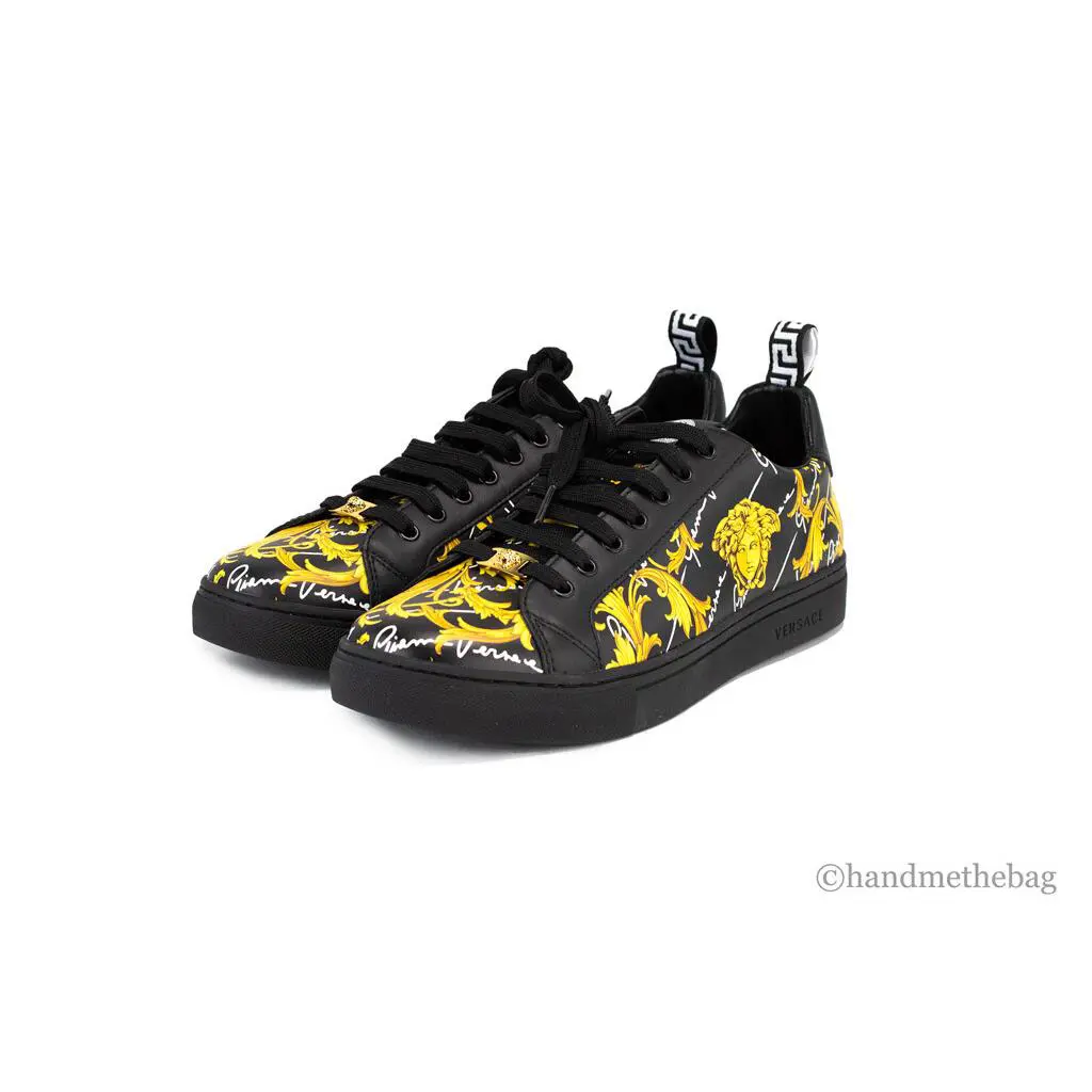 Versace Low Top Leather Vitello St. Barocco Signature Printed Sneaker Shoes