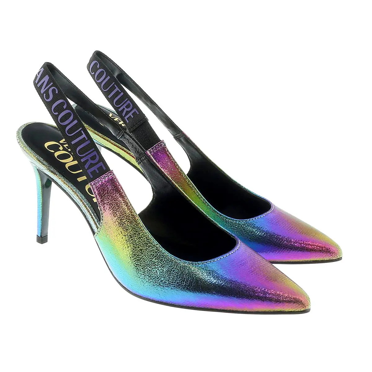 Versace Jeans Couture Womens Technicolor Print High Heel Slingbacks
