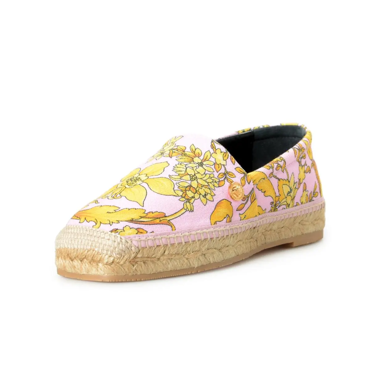Versace Women`s Pink Gold Barocco Floral Print Espadrilles Flats Shoes - Multi-Color