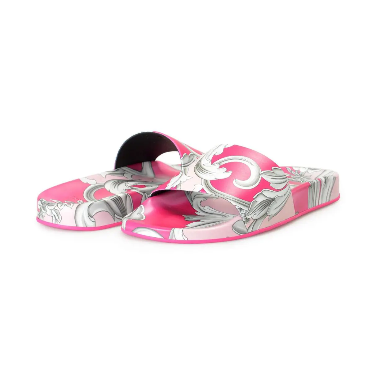Versace Women`s English Rose Fuxia Barocco Print Pool Slide Flip Flops Shoes