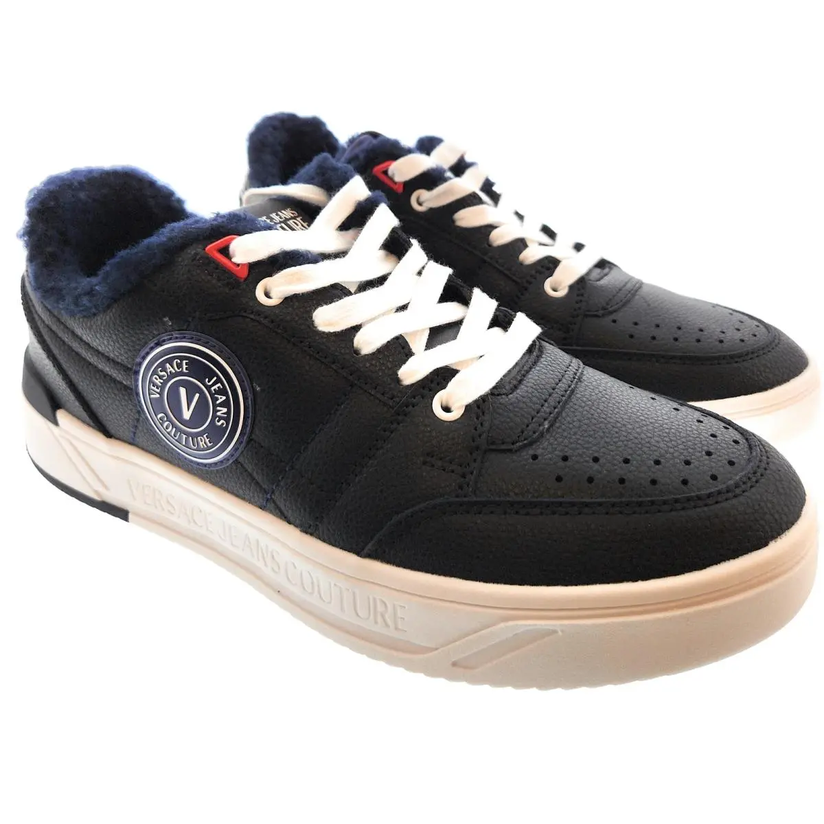 Versace Jeans Couture Mens Black Fuzzy Lined Sneakers