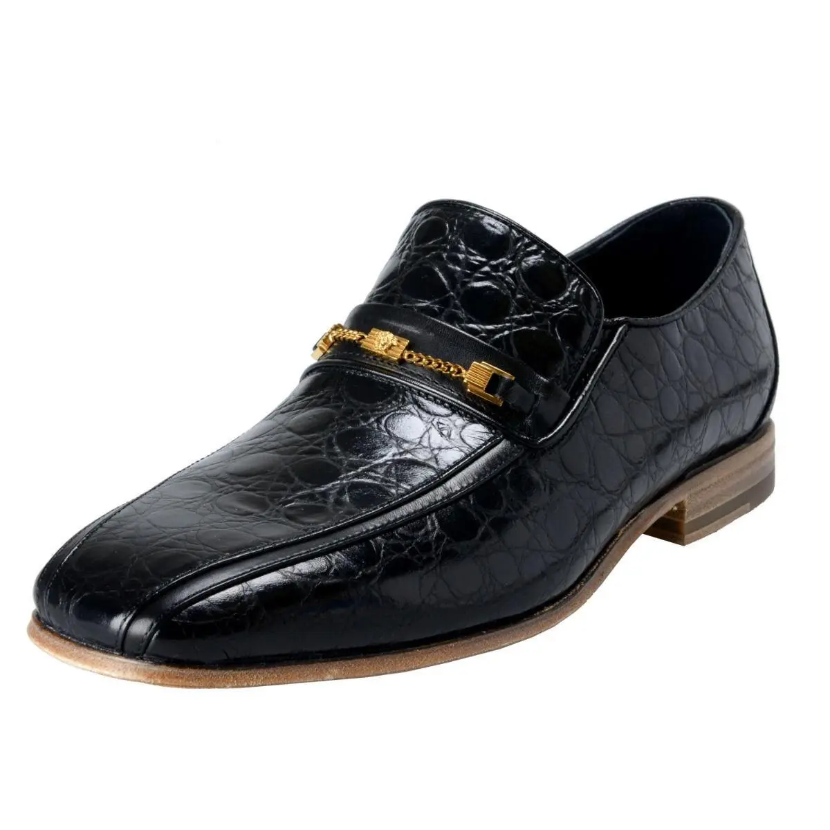 Versace Men`s Black Croc Print Leather Loafers Shoes Sz 6 7 8 11.5