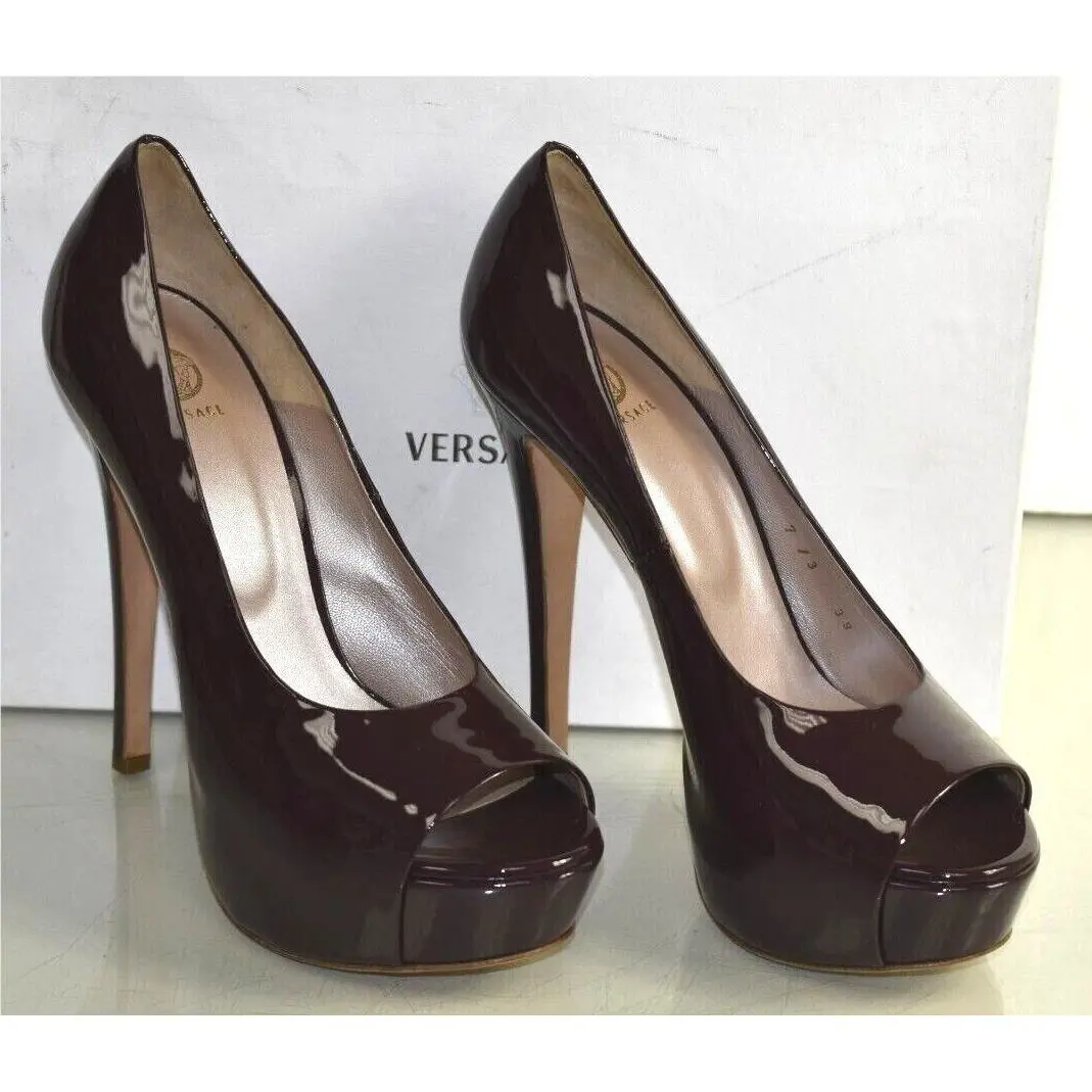 Pumps Peep Toe Patent Leather Plum Hidden Platform Shoes 39 40 by Versace