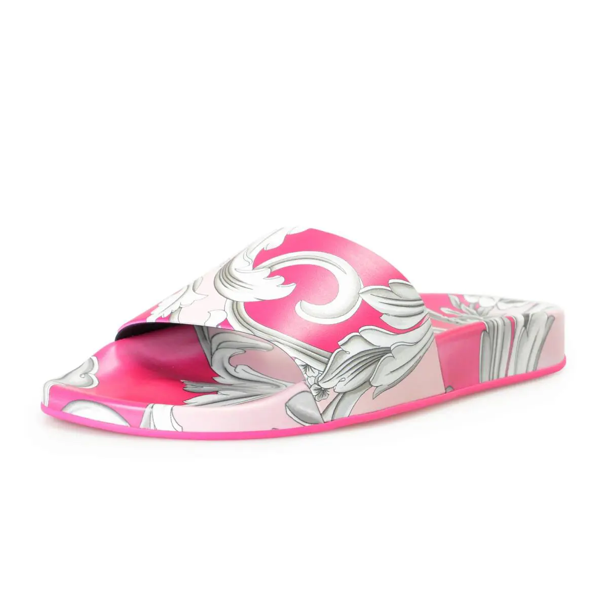 Versace Women`s Fuxia English Rose Barocco Print Pool Slide Flip Flops Shoes