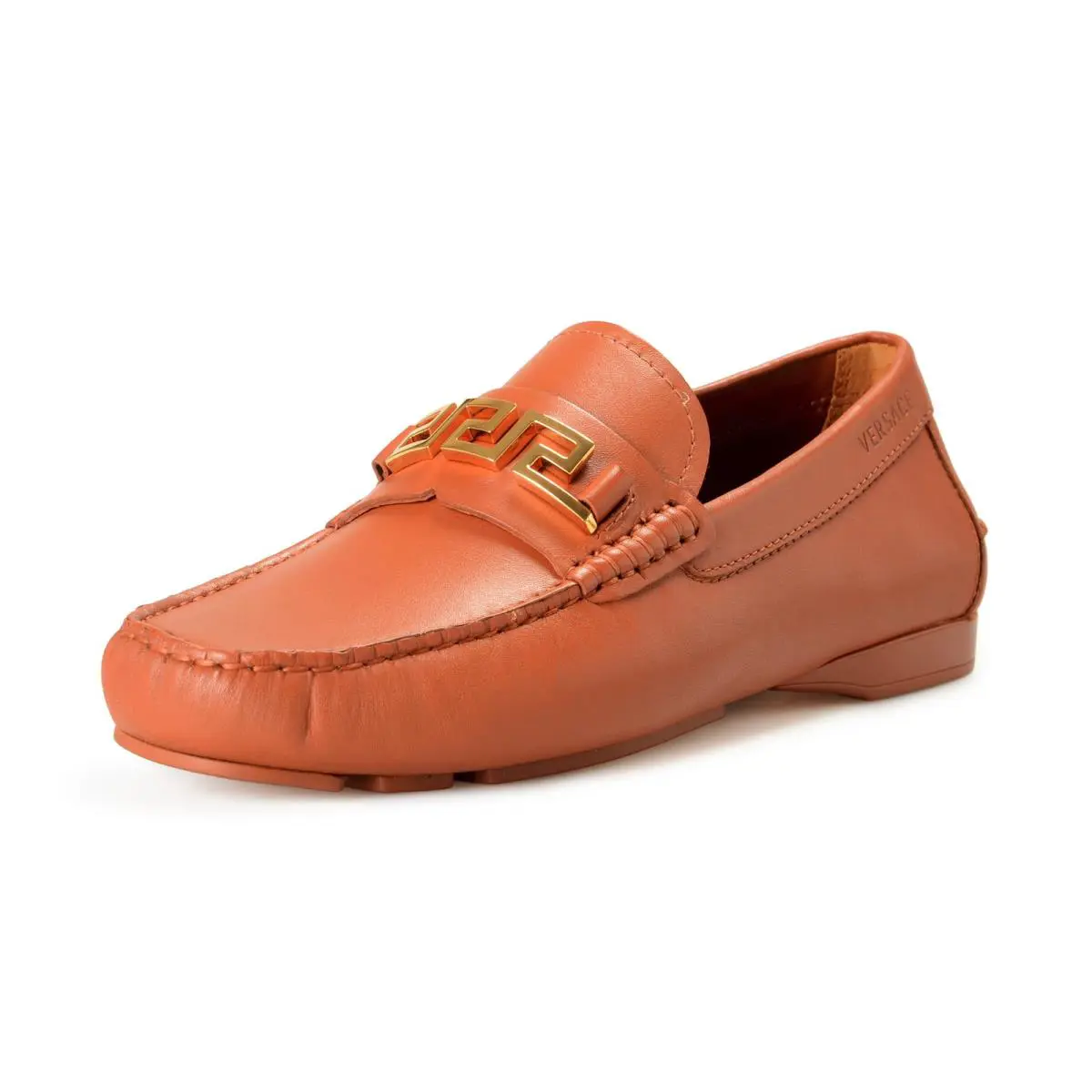 Men`s Leather Brown Driver Moccasin Slip On Loafers Shoes by Versace