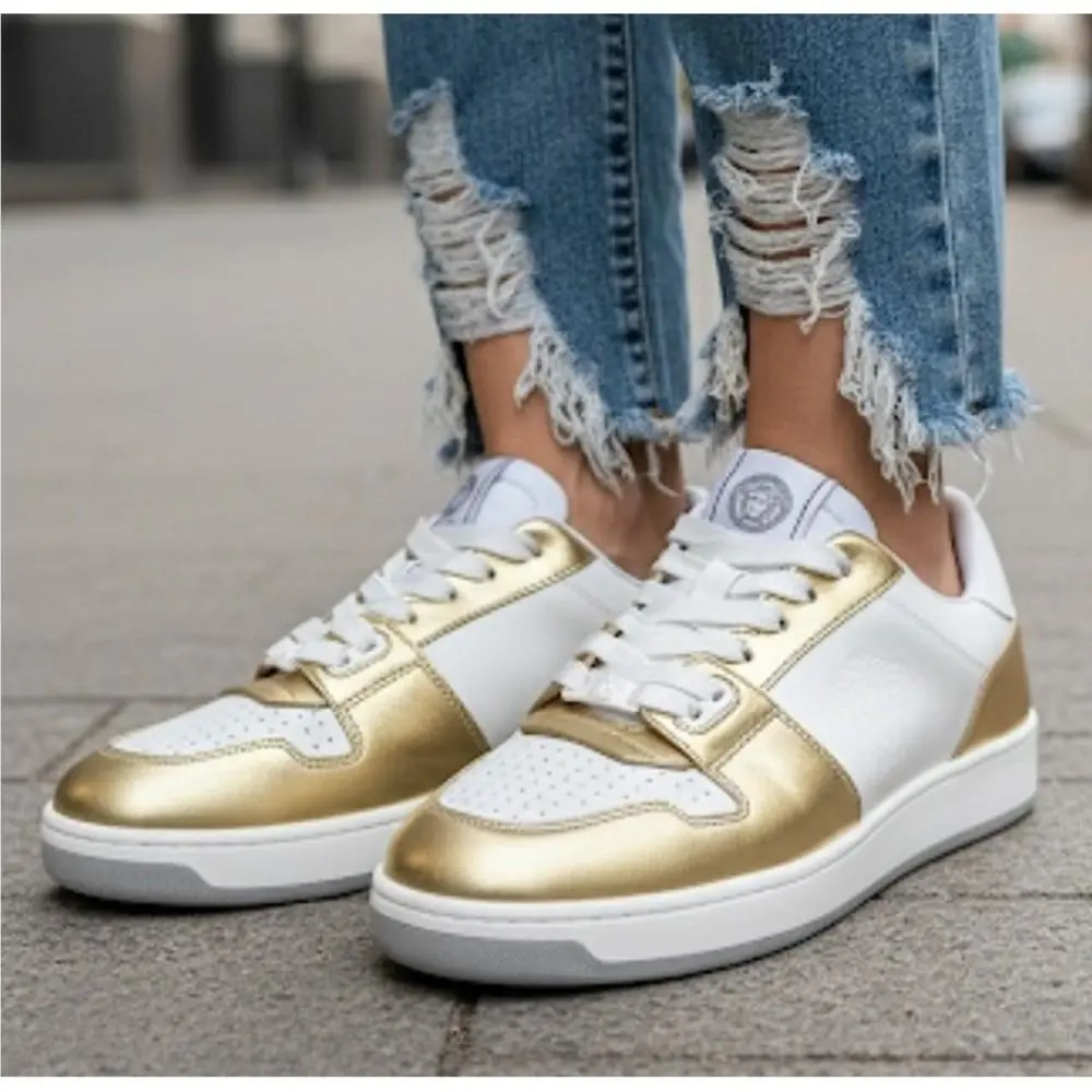 Versace Medusa Gold/white Leather Women`s Sneaker Shoe 1014316 sz 36.5