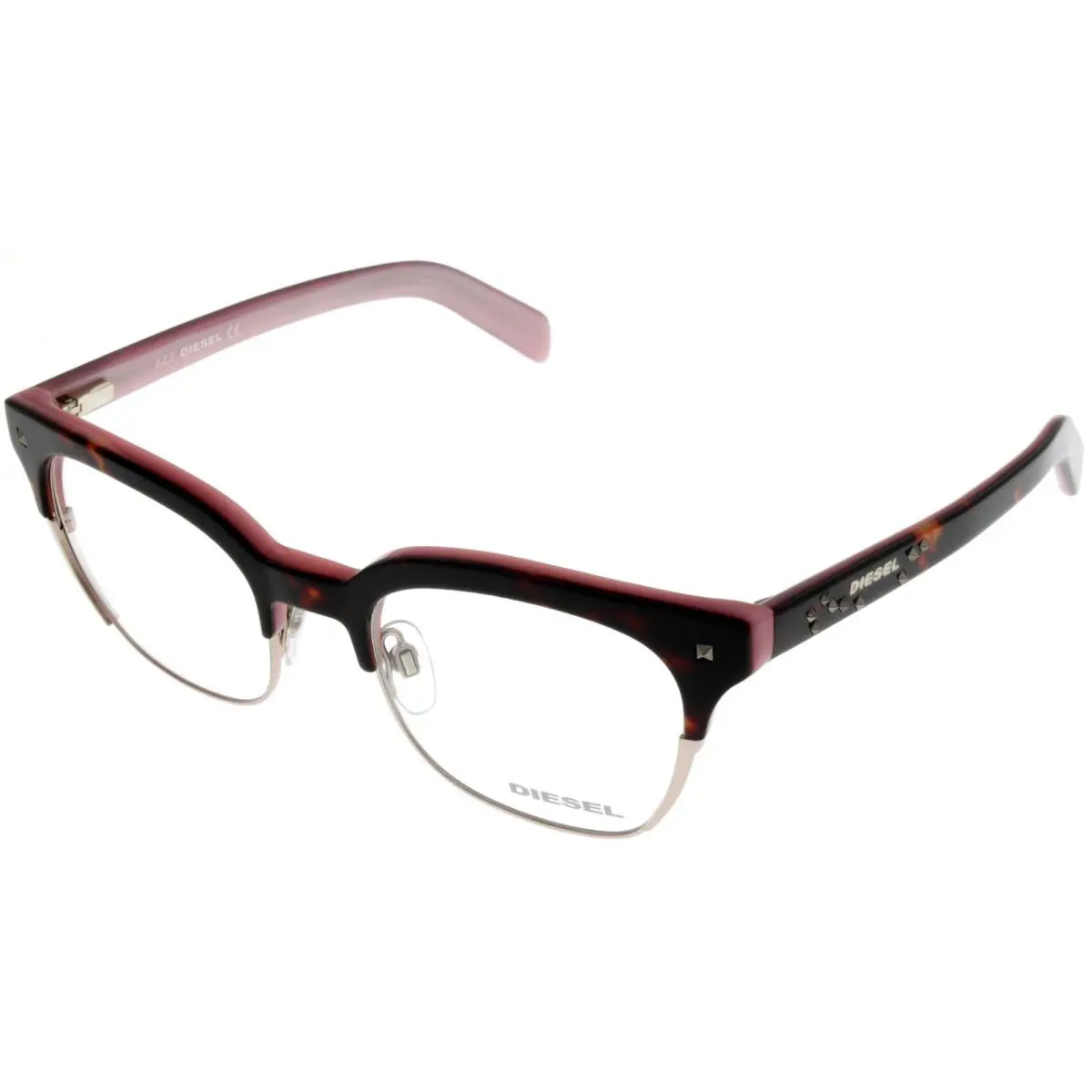 Women Eyeglasses Frame Havana Pink Silver Rimmed Square DL5058 56A by Diesel