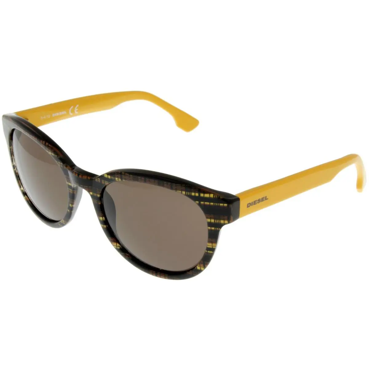 Diesel Sunglasses Black Brown Gold Plaid Yellow Arms Unisex DL0041 50J Round